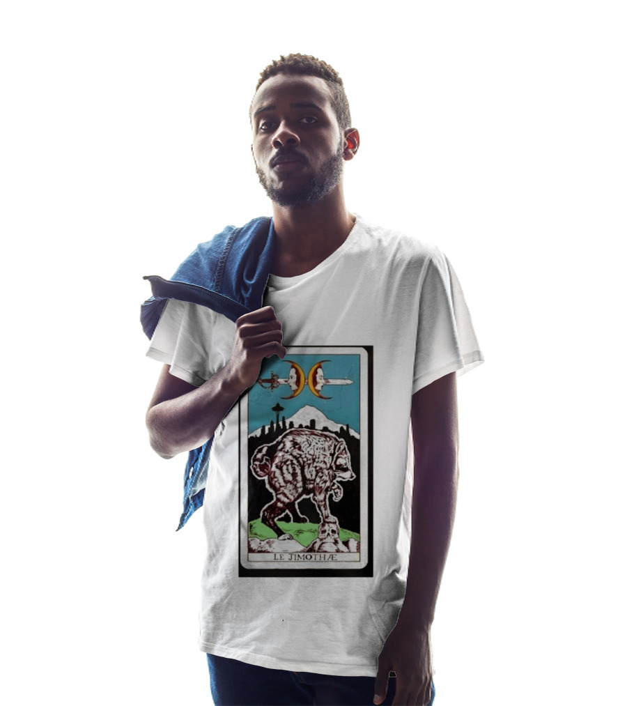 Le Jimothae Raccoon Tarot Seattle Skyline Moon Swords T-Shirt