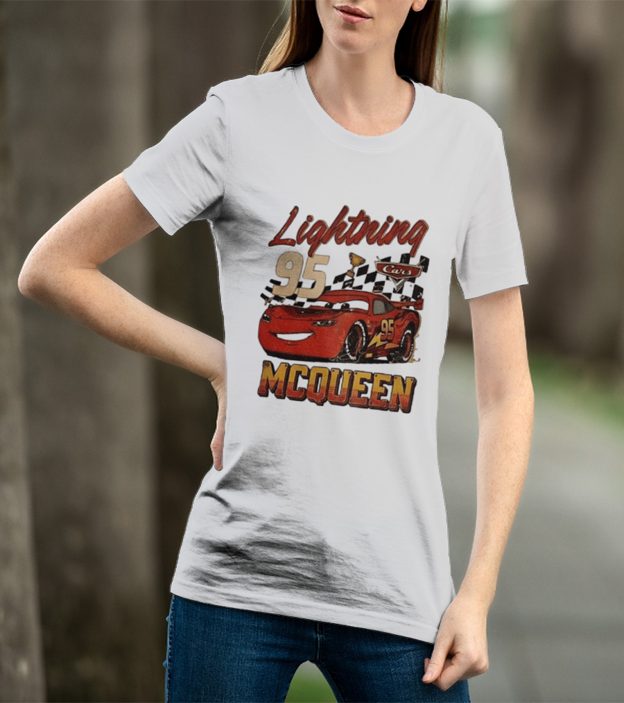 Lightning McQueen 95 Cars Trophy Checkered Flags Disney Pixar T-Shirt