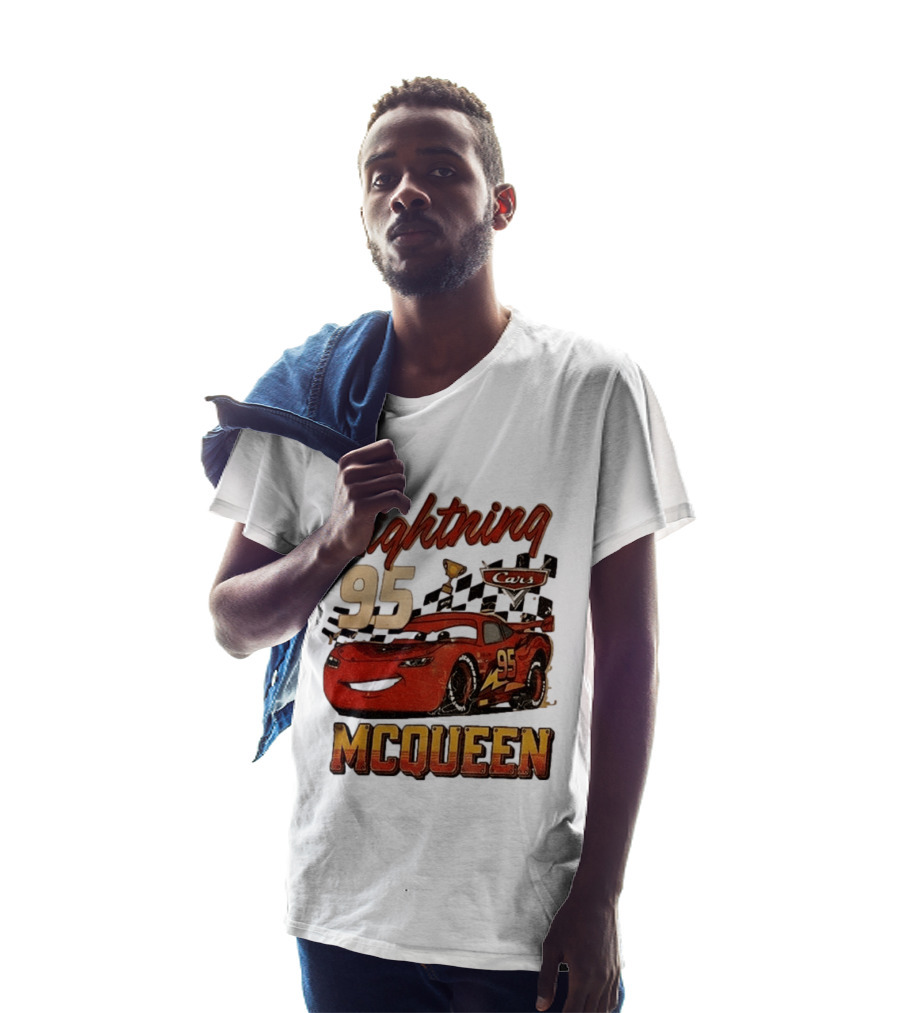 Lightning McQueen 95 Cars Trophy Checkered Flags Disney Pixar T-Shirt