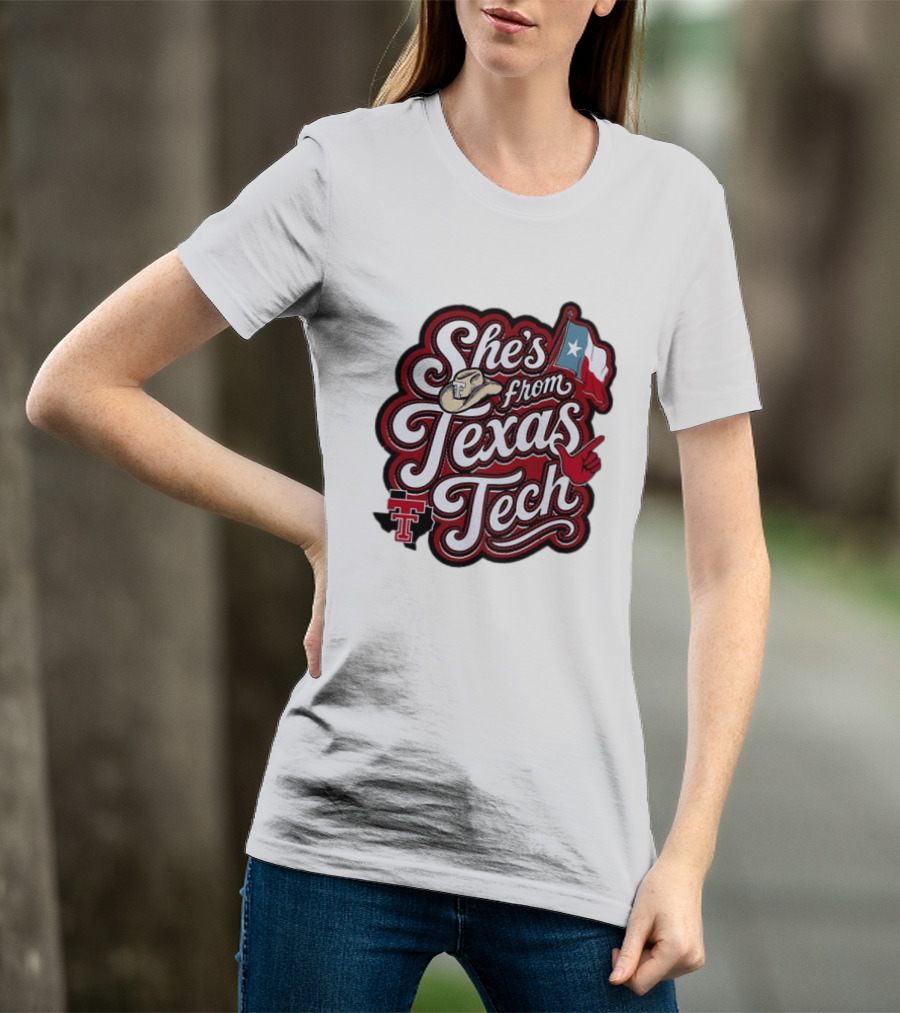 She's From Texas Tech Red Raiders Cowboy Hat Flag T-Shirt