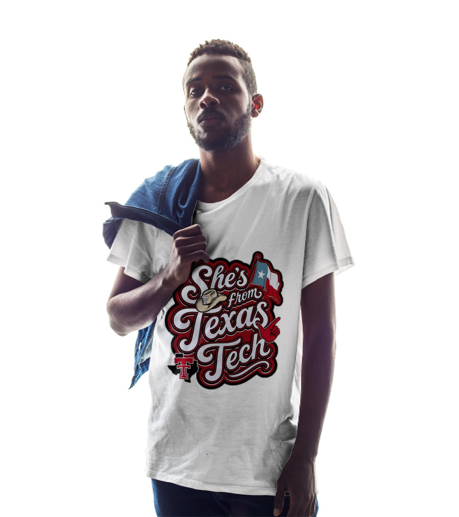 She's From Texas Tech Red Raiders Cowboy Hat Flag T-Shirt
