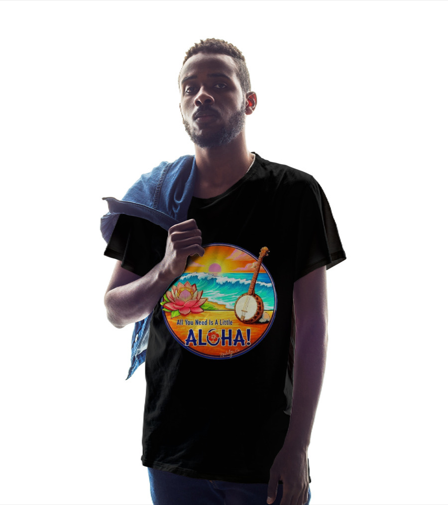 All You Need Is A Little Aloha Lotus Flower Sunset Ocean Banjo T-Shirt