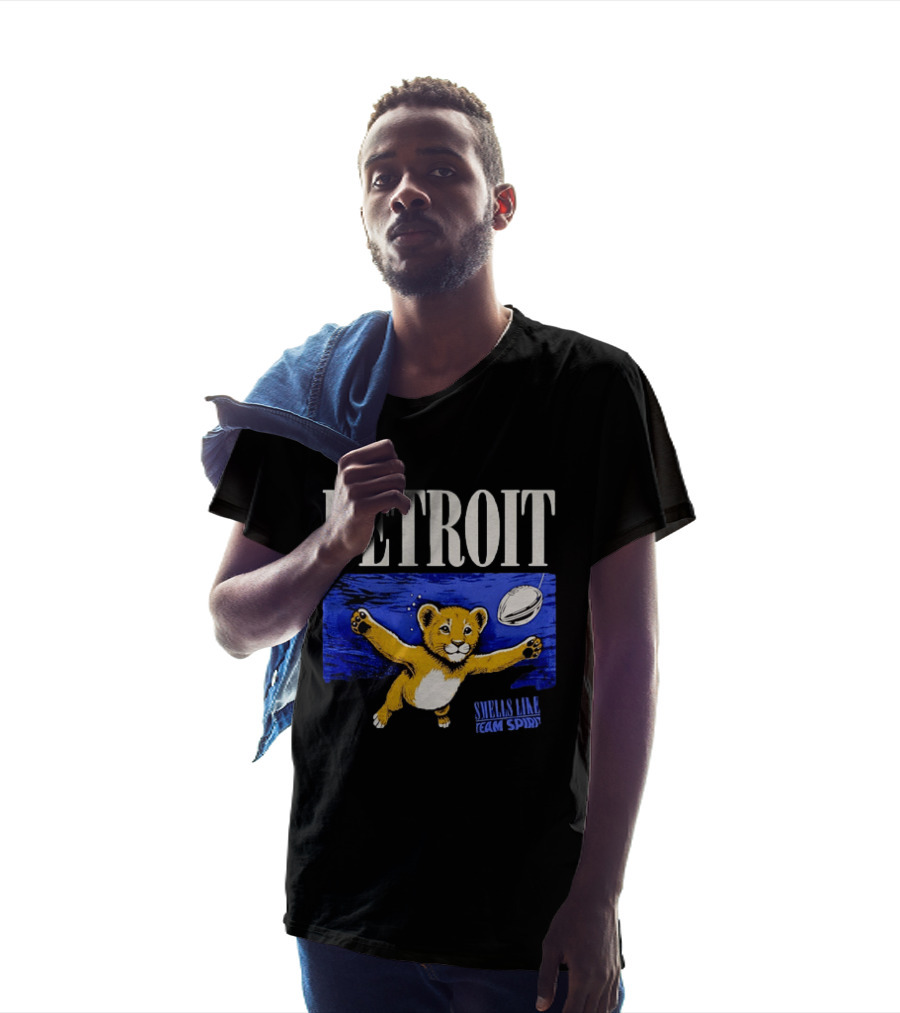 Detroit Lions Smells Like Team Spirit Nostalgic Blue Lion Cub Football T-Shirt