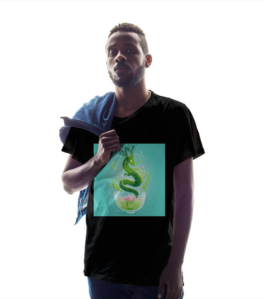 Green Tea Dragon In Teacup With Blossoms And Leaves T-Shirt