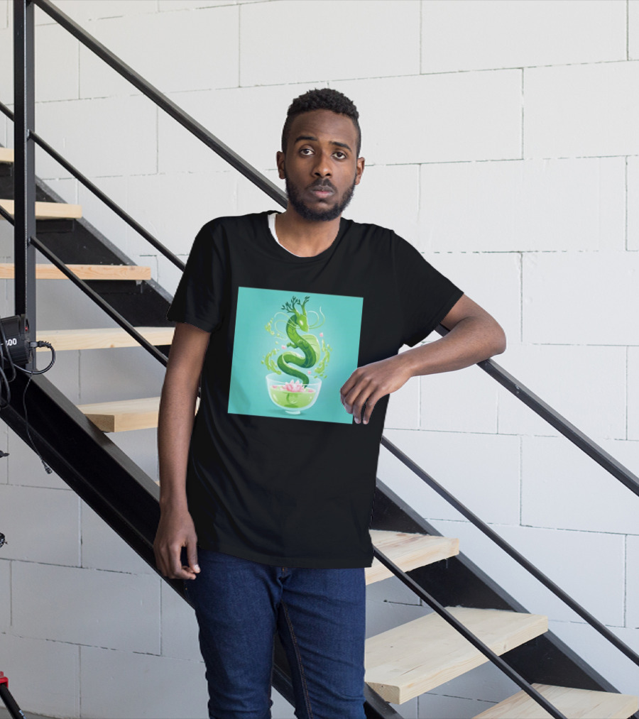 Green Tea Dragon In Teacup With Blossoms And Leaves T-Shirt