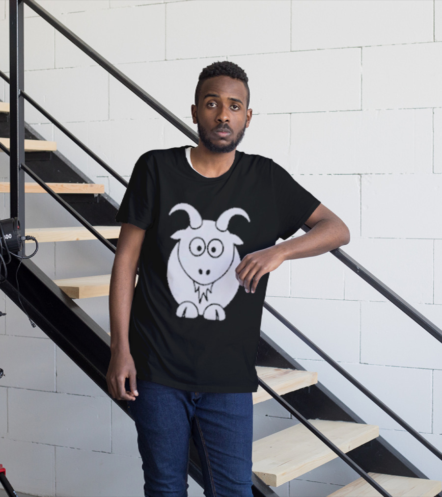 Cartoon Goat With Horns Cute Animal T-Shirt