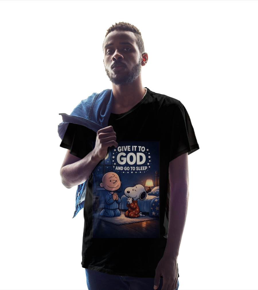 Give It To God And Go To Sleep Charlie Brown Snoopy Nighttime Scene T-Shirt
