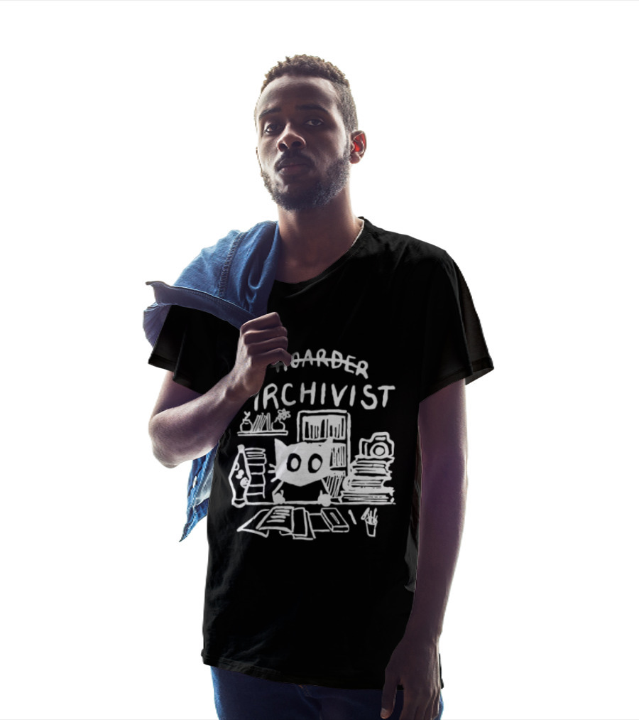 Hoarder Archivist Cat Surrounded By Books And Files T-Shirt