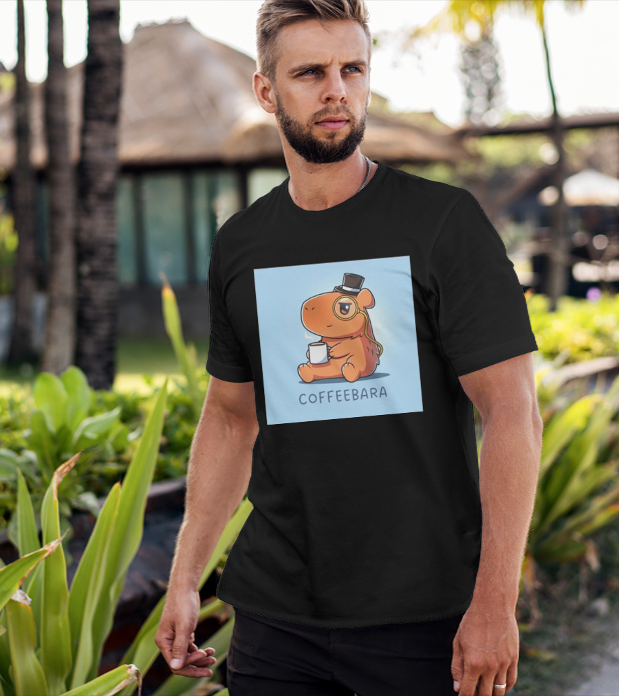 COFFEEBARA Cute Capybara Drinking Coffee With Top Hat And Monocle T-Shirt