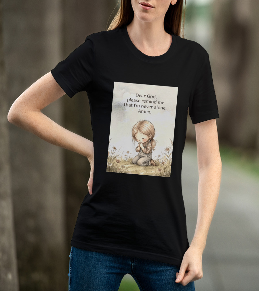 Dear God Please Remind Me That I'm Never Alone Amen Child Praying In Meadow T-Shirt