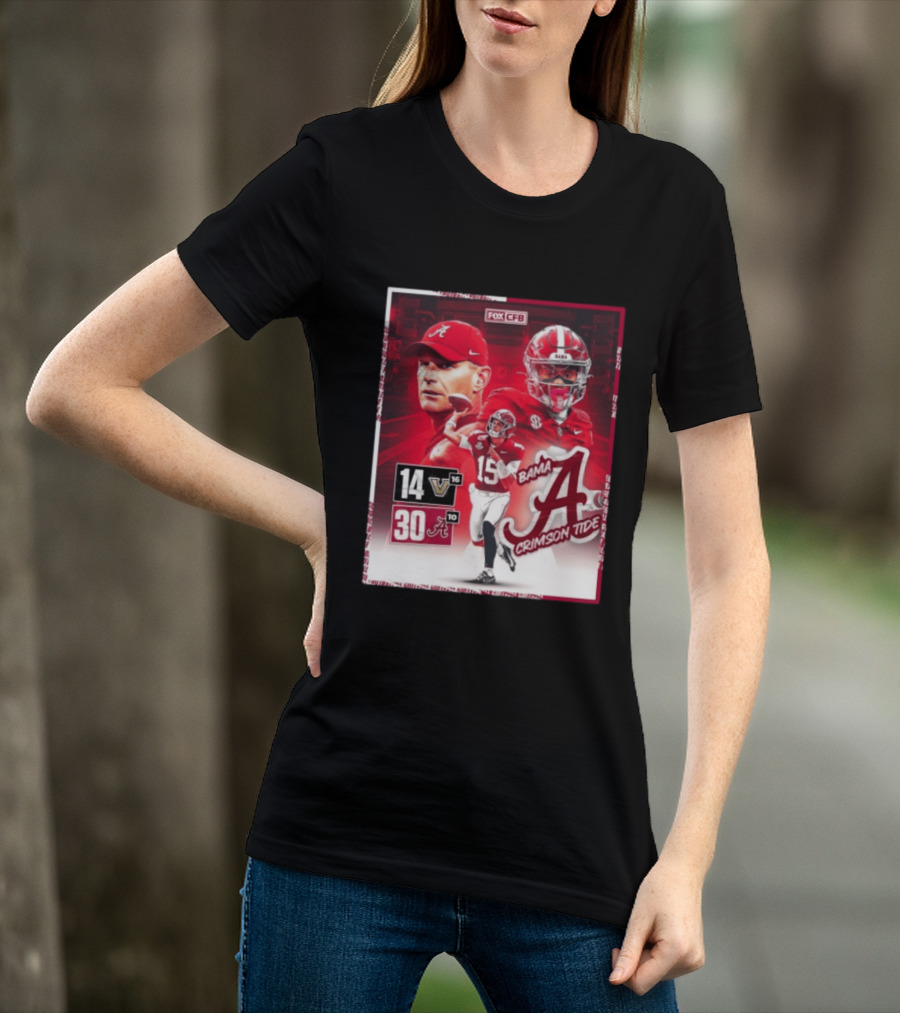 Crimson Tide Triumph Over Vanderbilt 30 14 Featuring Head Coach Kalen DeBoer And Jalen Milroe T-Shirt