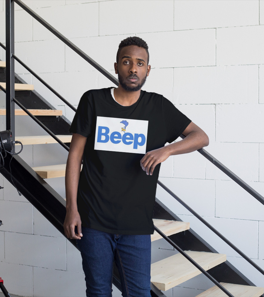 Looney Tunes Road Runner Beep Text Featuring Iconic Cartoon T-Shirt