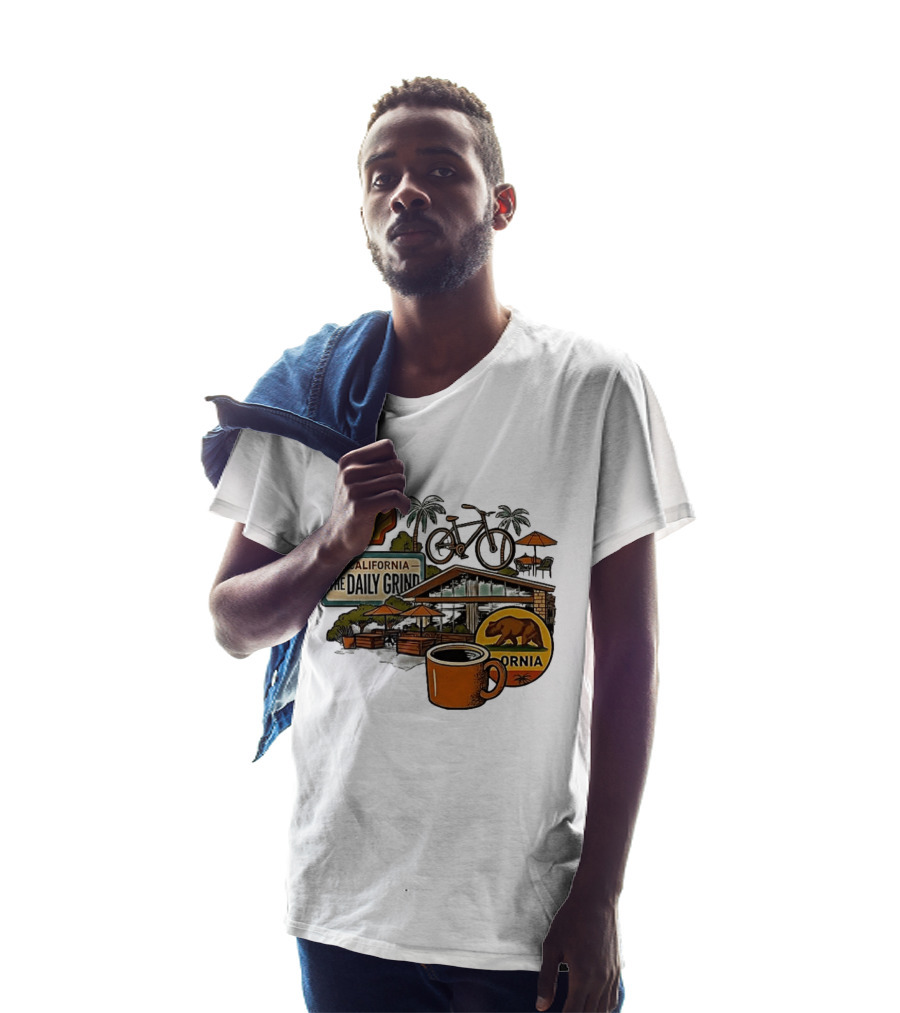 California The Daily Grind Shell Coffee Bear Bike Palms T-Shirt