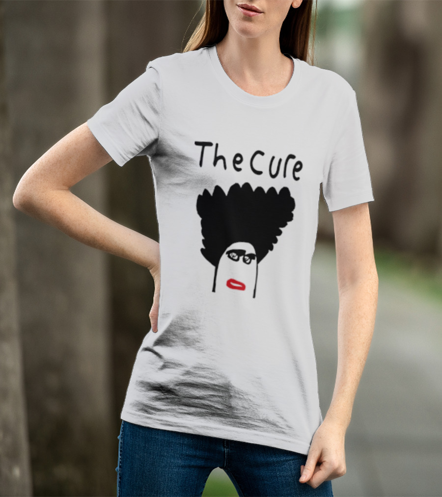 Kieran Maguire Wearing The Cure Text Bold Face Black Hair Red Lips T-Shirt