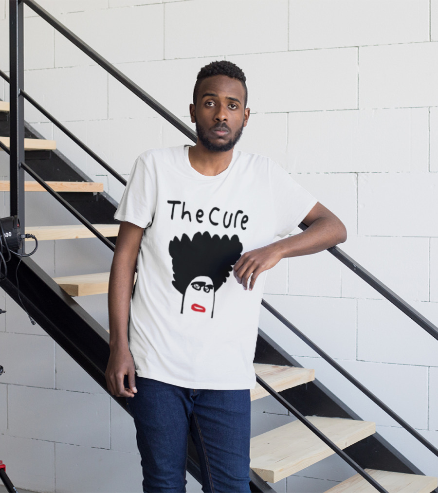 Kieran Maguire Wearing The Cure Text Bold Face Black Hair Red Lips T-Shirt