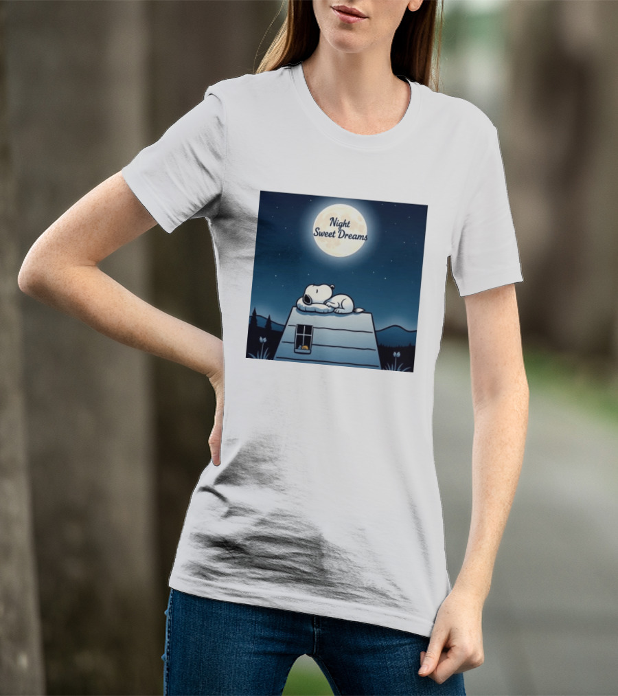 Snoopy Night Sweet Dreams Moonlight Scene Peanuts Sleeping Dog T-Shirt