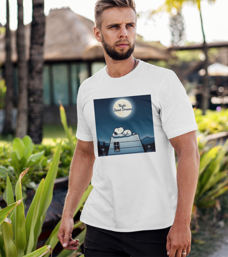 Snoopy Night Sweet Dreams Moonlight Scene Peanuts Sleeping Dog T-Shirt