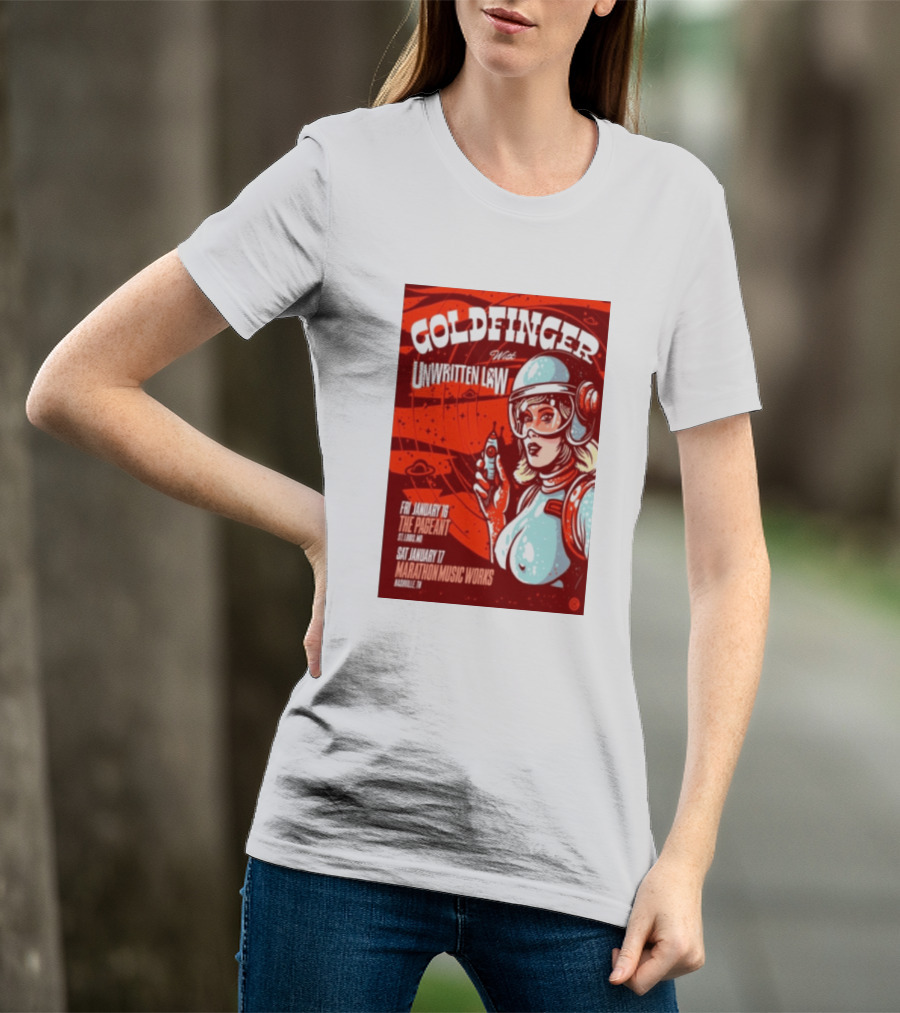 Goldfinger With Unwritten Law The Pageant St. Louis Marathon Music Works Nashville January 16 17 2026 Concert Retro Futuristic Spacewoman T-Shirt