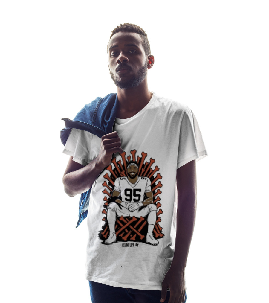 Original Myles Garrett 95 Single Season Sack King Cleveland Browns Bone Throne T-Shirt