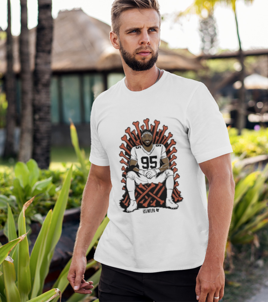 Original Myles Garrett 95 Single Season Sack King Cleveland Browns Bone Throne T-Shirt