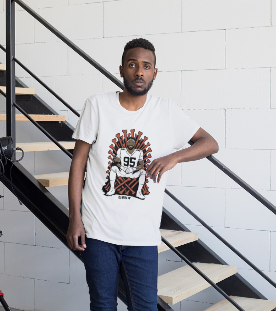 Original Myles Garrett 95 Single Season Sack King Cleveland Browns Bone Throne T-Shirt