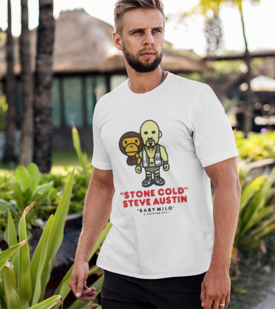 Stone Cold Steve Austin Baby Milo Collaboration Mens White T-Shirt