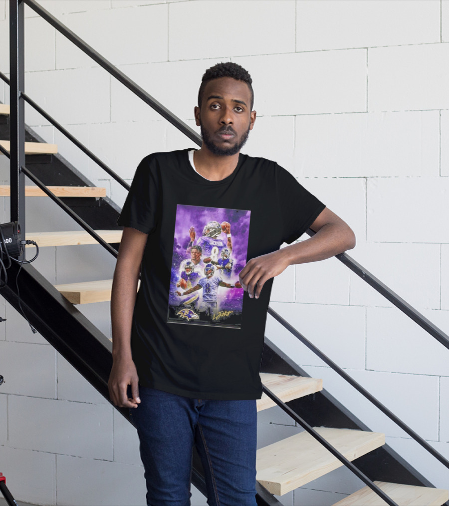 Baltimore Ravens Lamar Jackson 8 With Signature T-Shirt