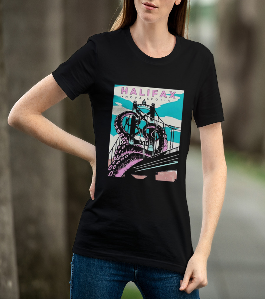 Halifax Nova Scotia Kraken Bridge Retro Travel T-Shirt