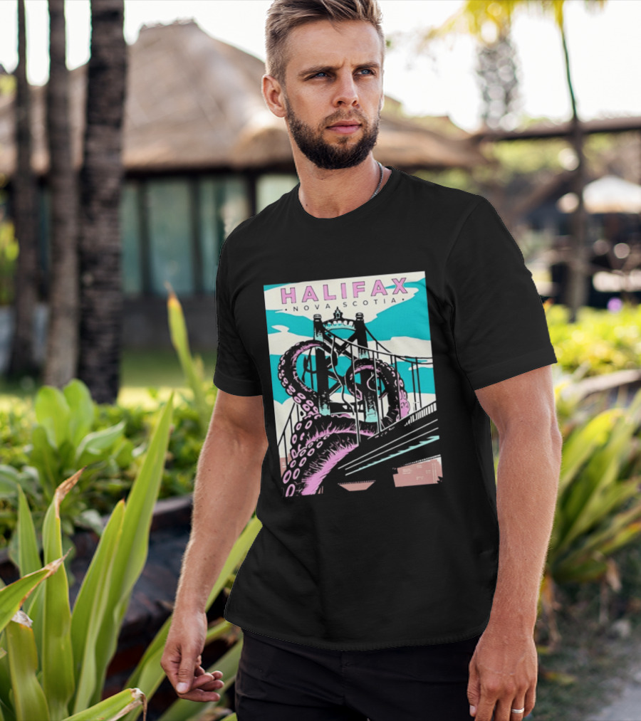 Halifax Nova Scotia Kraken Bridge Retro Travel T-Shirt