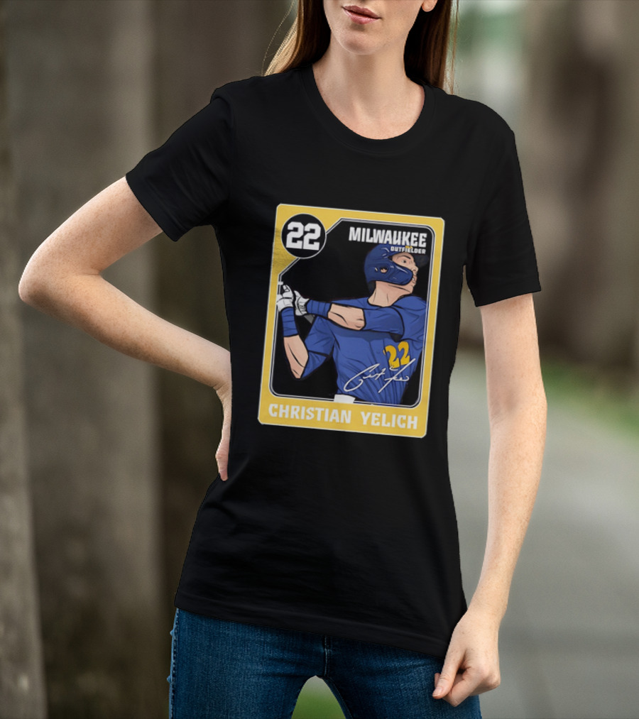 Christian Yelich Milwaukee Outfielder 22 Blue Jersey Yellow T-Shirt