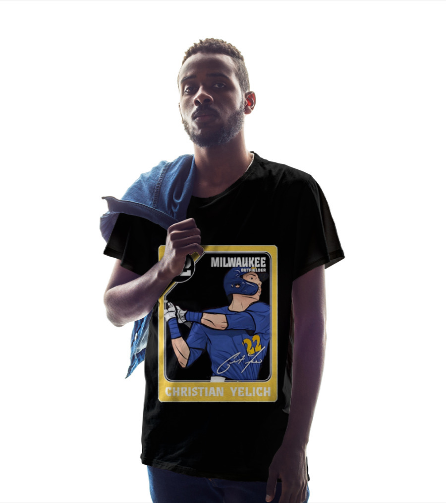 Christian Yelich Milwaukee Outfielder 22 Blue Jersey Yellow T-Shirt