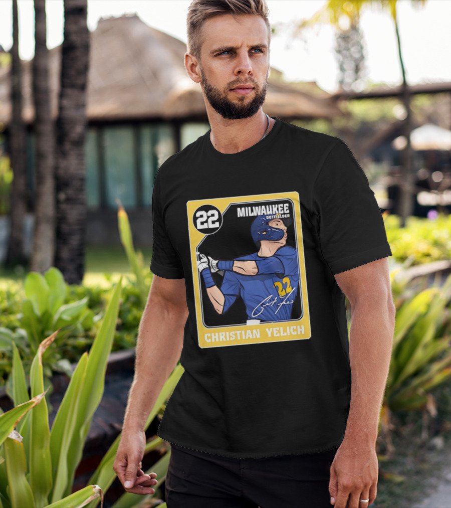 Christian Yelich Milwaukee Outfielder 22 Blue Jersey Yellow T-Shirt
