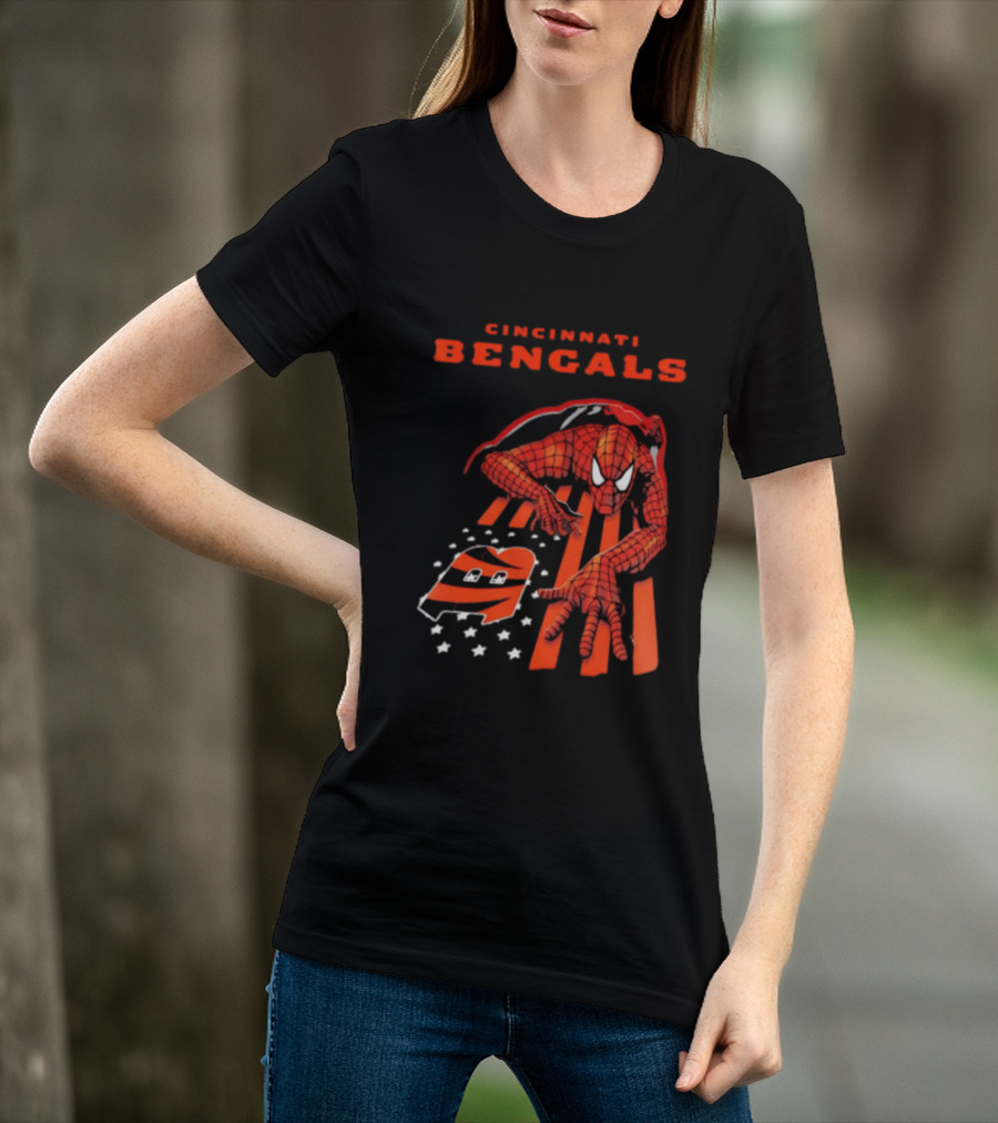 Cincinnati Bengals Spiderman Stripes Marvel T-Shirt