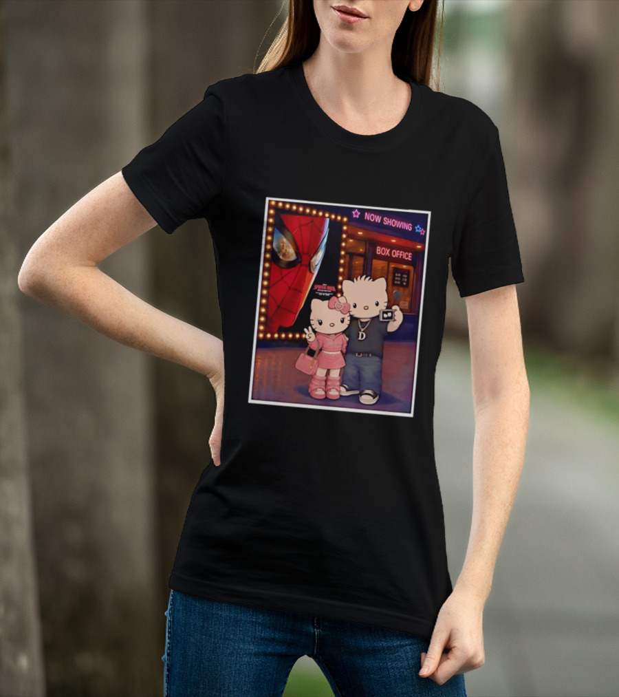 Now Showing Box Office Hello Kitty And Dear Daniel Spider Man Movie Polaroid Frame T-Shirt