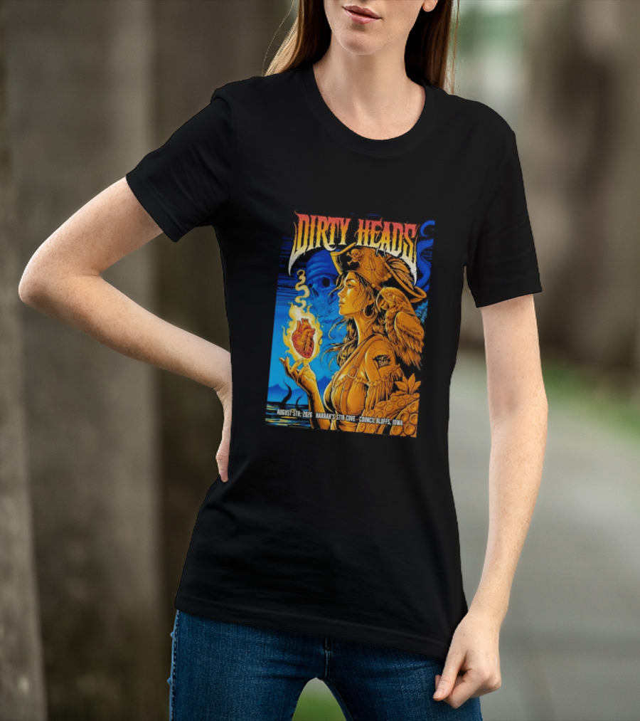 Dirty Heads August 5th 2026 Harrah's Stir Cove Council Bluffs Iowa Pirate Skull Parrot Live Event T-Shirt