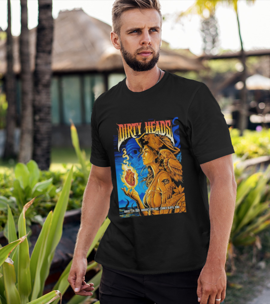 Dirty Heads August 5th 2026 Harrah's Stir Cove Council Bluffs Iowa Pirate Skull Parrot Live Event T-Shirt