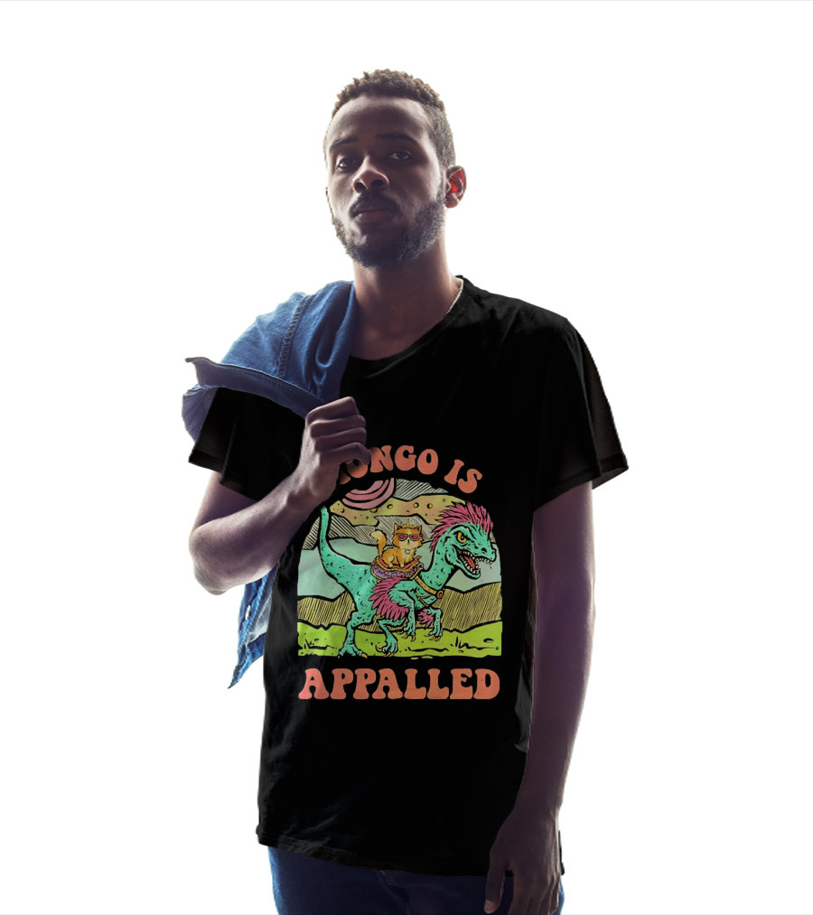 Mongo Is Appalled Cat Riding Dinosaur Raptor T-Shirt