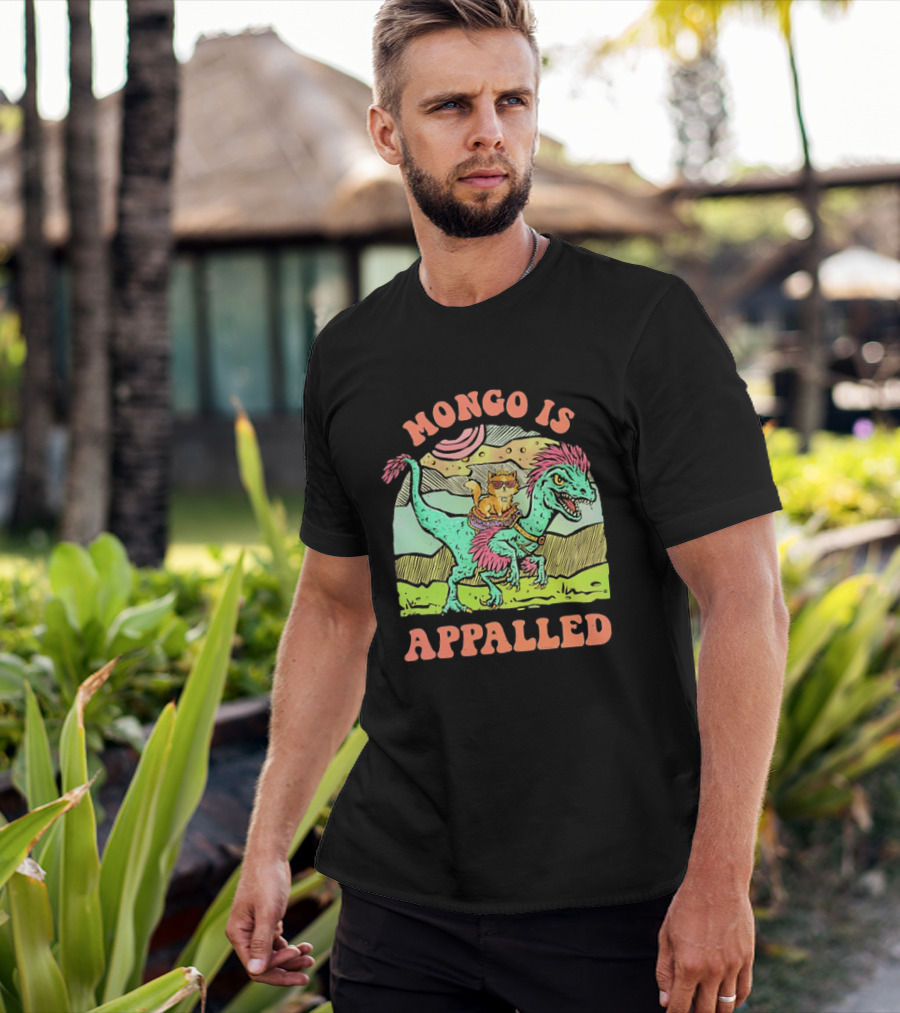 Mongo Is Appalled Cat Riding Dinosaur Raptor T-Shirt