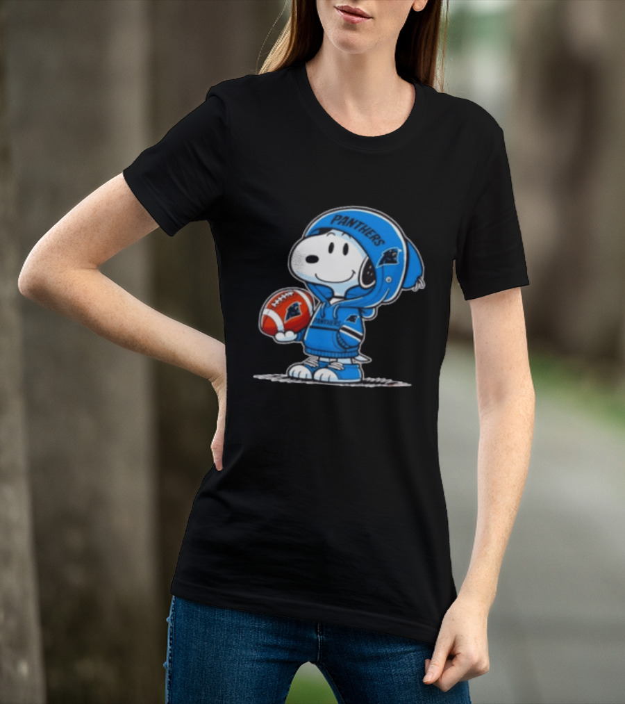 Snoopy Carolina Panthers Fan Holding Football Peanuts T-Shirt