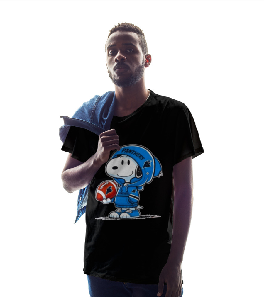 Snoopy Carolina Panthers Fan Holding Football Peanuts T-Shirt
