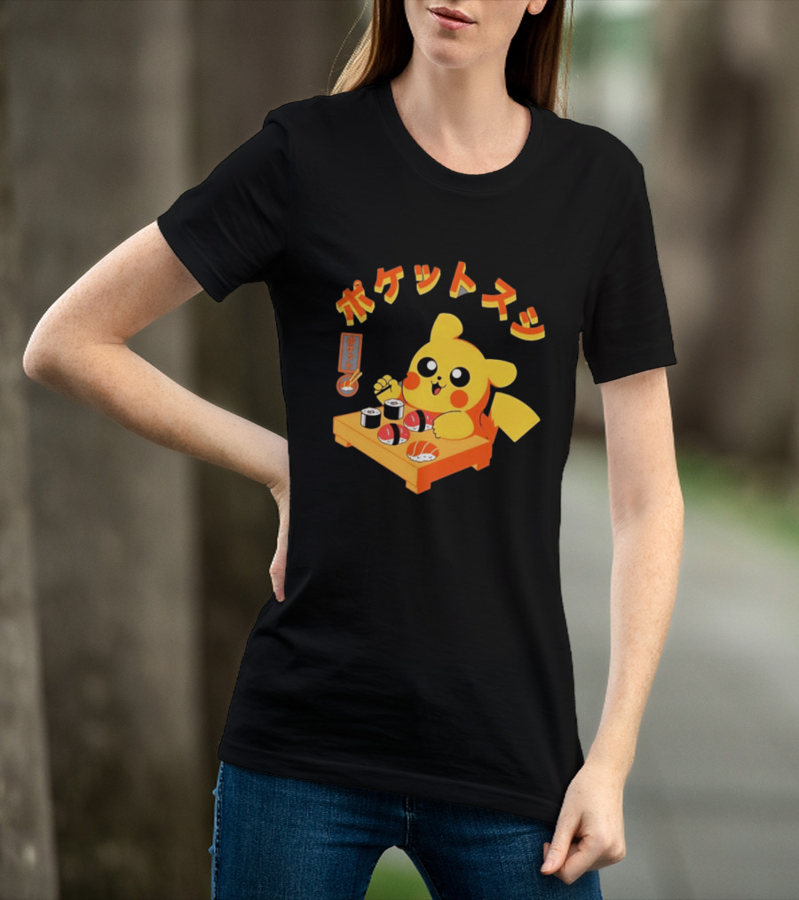 Pikachu Eating Sushi Pokemon Japanese Anime T-Shirt