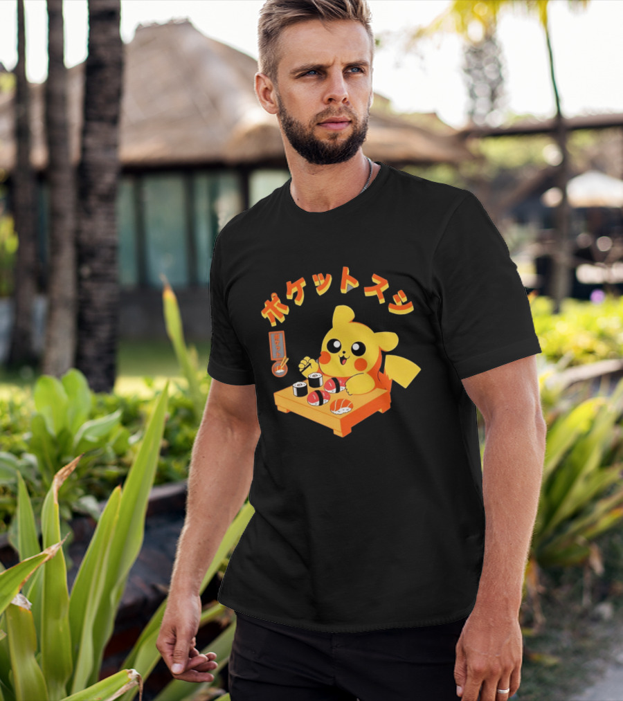 Pikachu Eating Sushi Pokemon Japanese Anime T-Shirt
