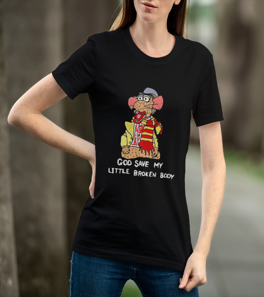 God Save My Little Broken Body Rat Character In Scarf And Yellow Jacket T-Shirt