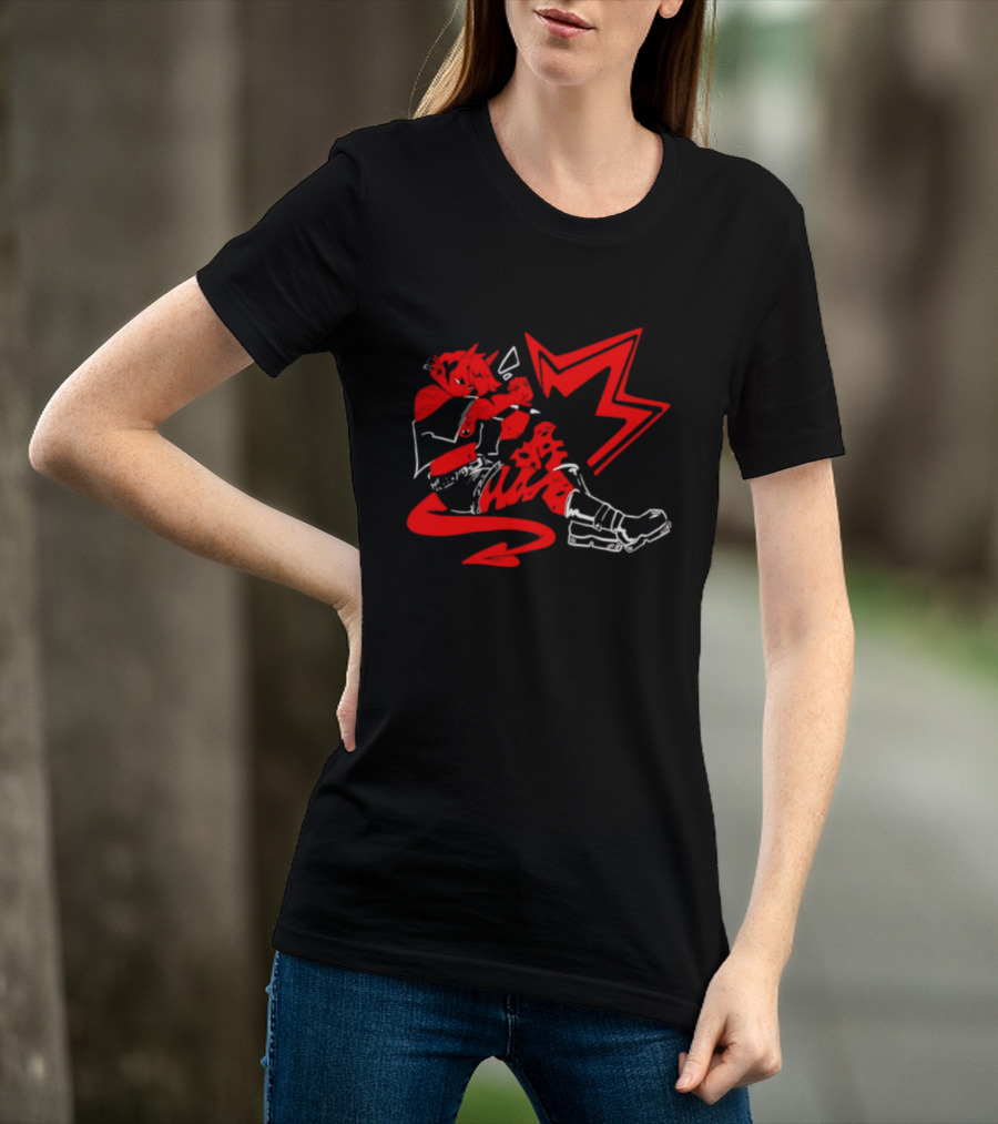 Red Devil Punk Demon Anime Character With Dynamic Action Pose T-Shirt