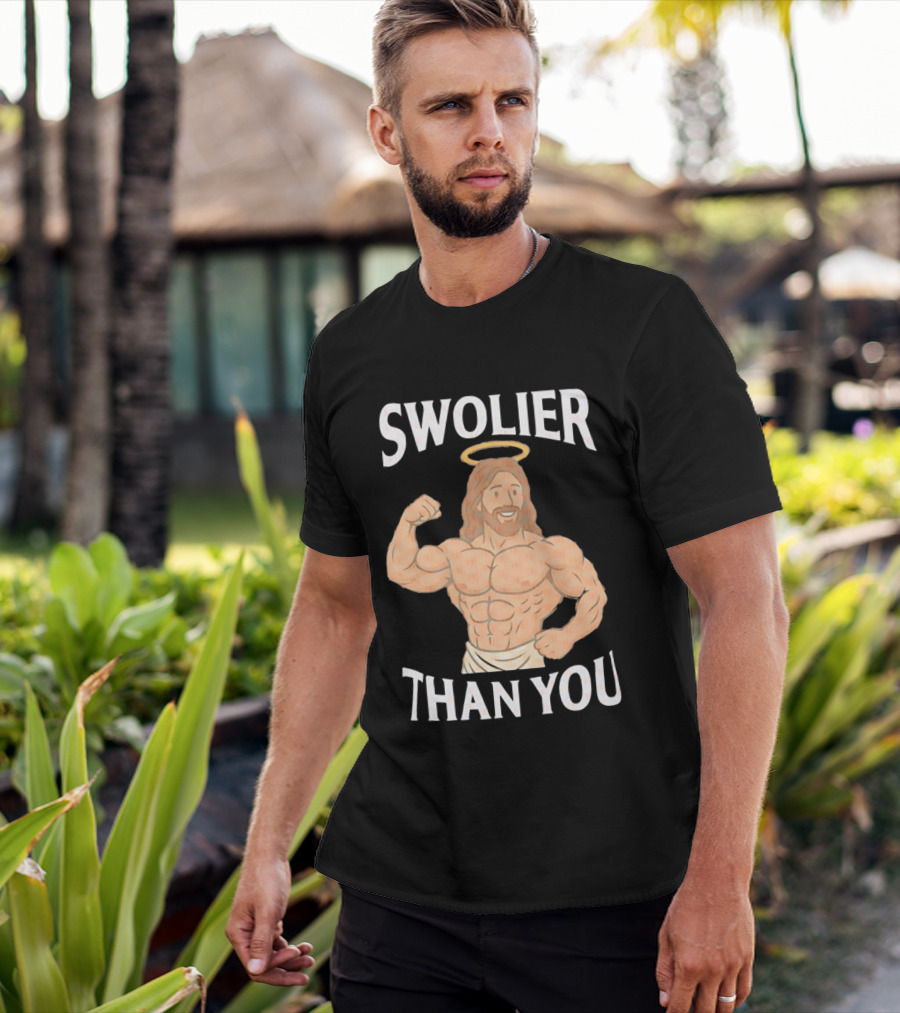 Swolier Than You Jesus Bodybuilder Muscles Fitness Halo T-Shirt