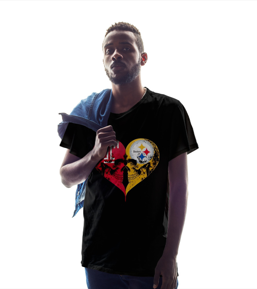 Temple Owls Pittsburgh Steelers Skulls Heart Shape Distressed T-Shirt
