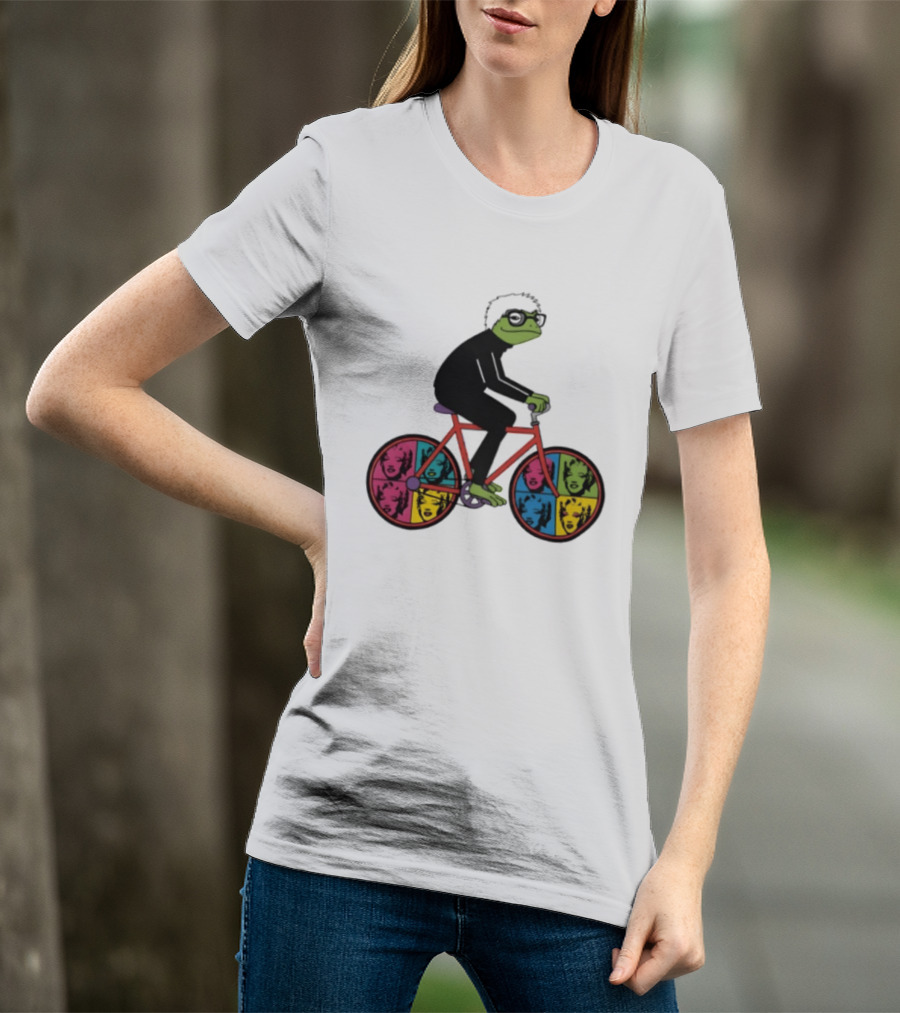 Andy Warhol Style Frog On Pop Art Bicycle T-Shirt