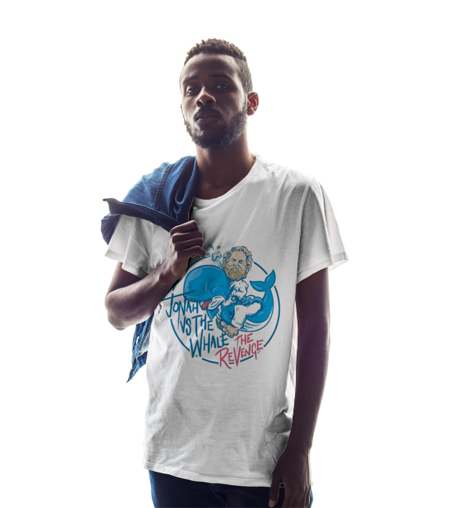 Jonah Vs The Whale The Revenge Cartoon Bearded Man Grappling Blue Creature T-Shirt