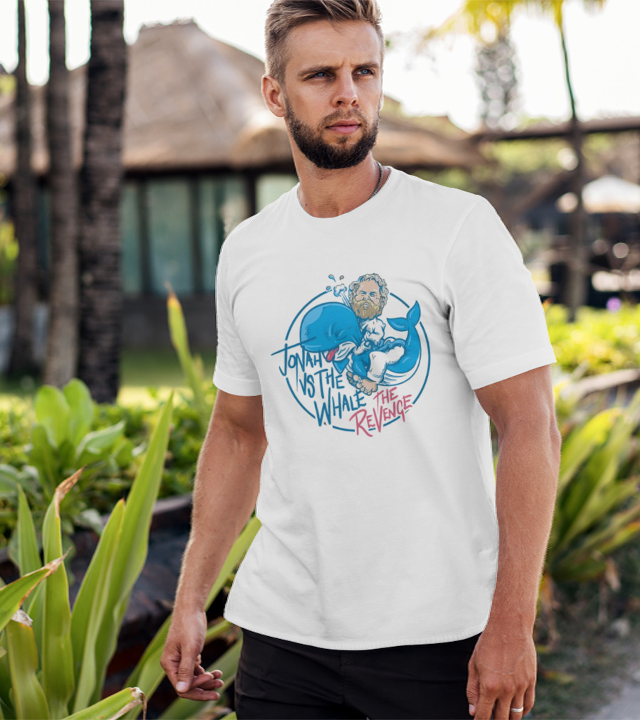 Jonah Vs The Whale The Revenge Cartoon Bearded Man Grappling Blue Creature T-Shirt