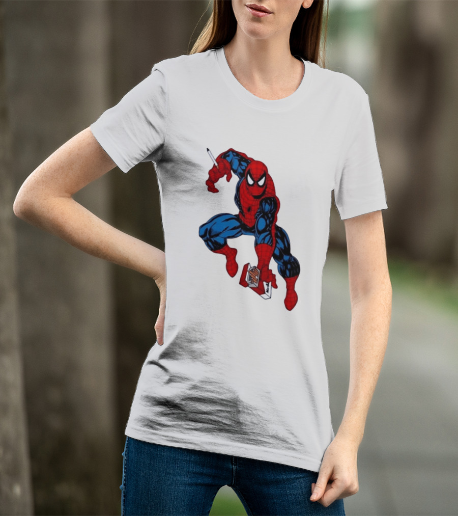 Marlboro Spider Man Crouching Holding Cigarette Packcartoon T-Shirt